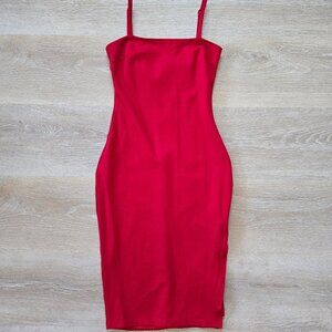 Lulus Paulina Square Neck Red Bodycon Midi Cocktail Sheath Dress Small NWOT